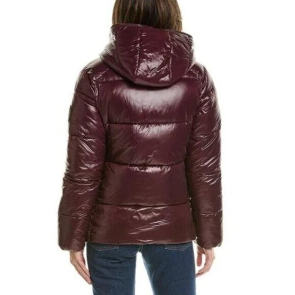 New Save the Duck Short Jacket Puffer Hooded Burgundy Size XS - Picture 3 of 8